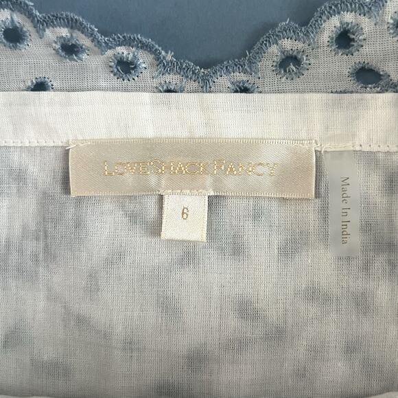 LoveShackFancy Melina Broderie Anglaise Blue Eyelet White Puff Sleeve Crop Top - Picture 6 of 7